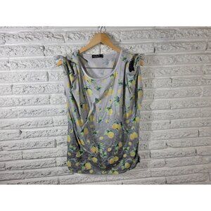 Ecla Womens Top 3X Plus Tee Cold Shoulder Yellow Lemons Stretchy B21E